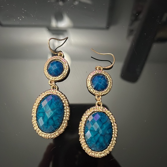 Gold Tone and Turquoise Earrings. - Picture 2 of 3